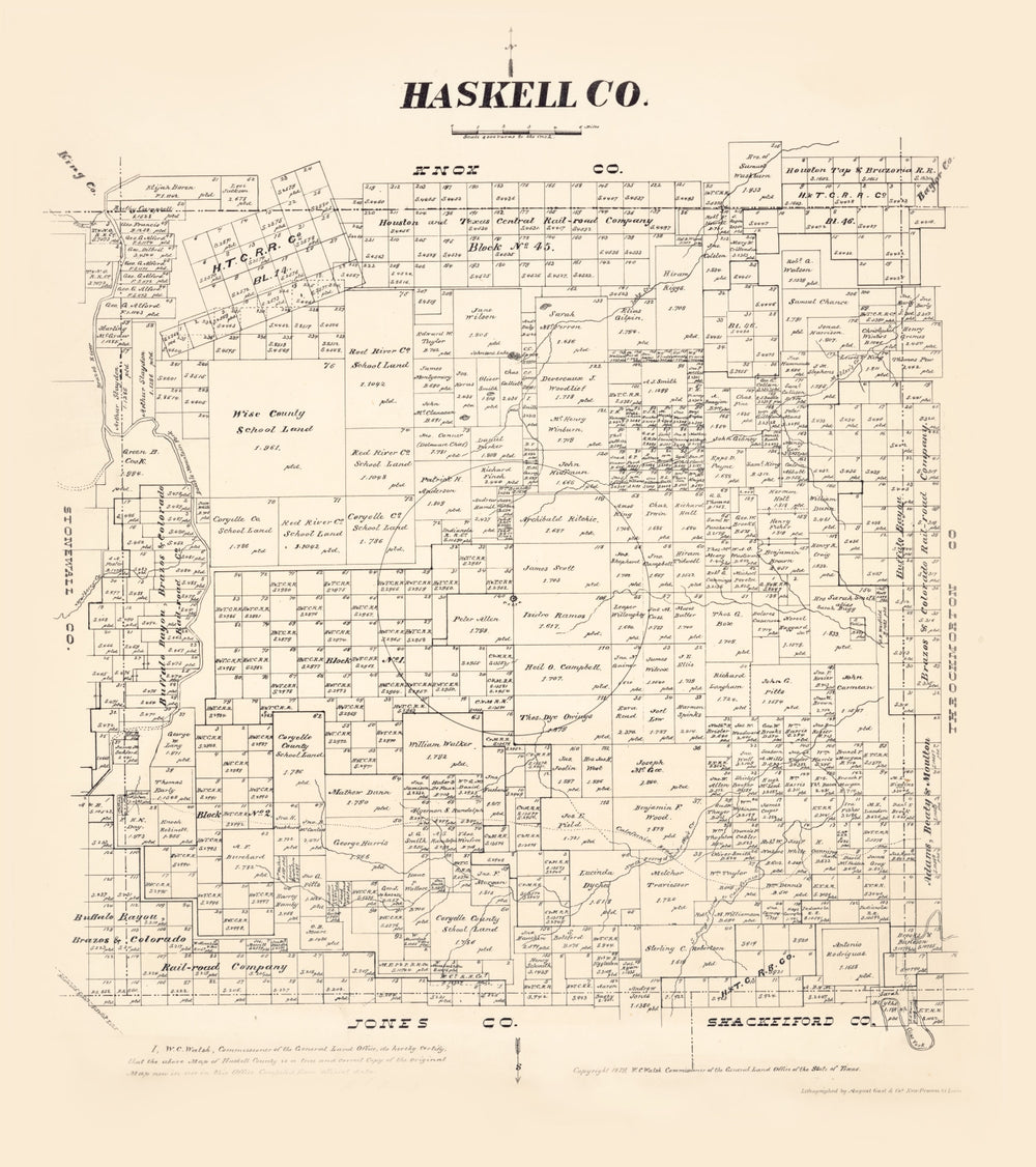 Vintage Map of Haskell County, Texas 1879 print style example