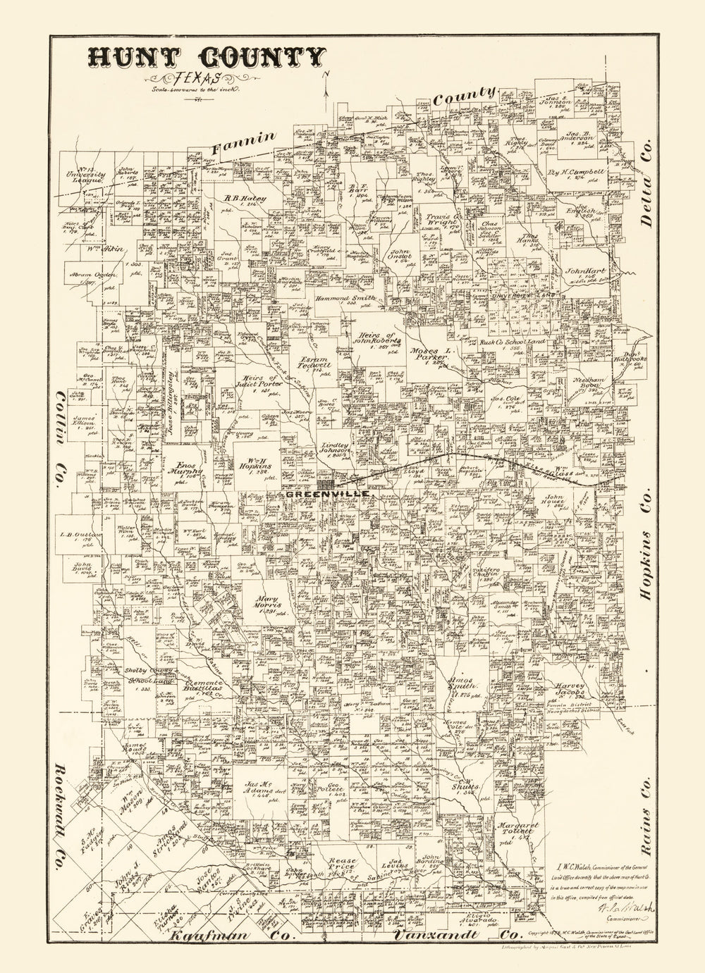 Vintage Map of Hunt County, Texas 1879 print style example