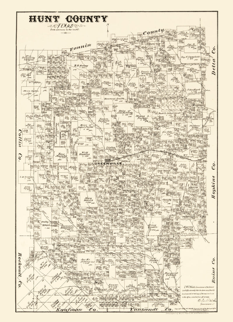 Size comparison using Vintage Map of Hunt County, Texas 1879