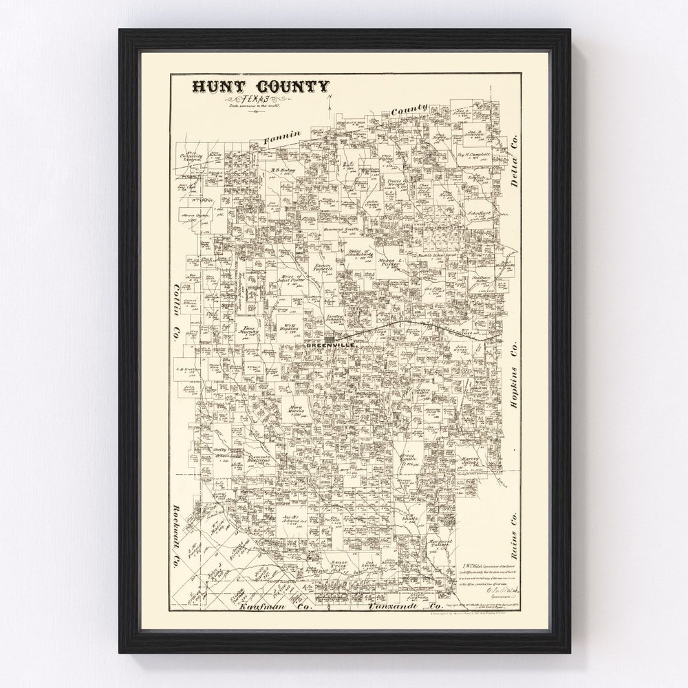 Hunt County Vintage Map 1879