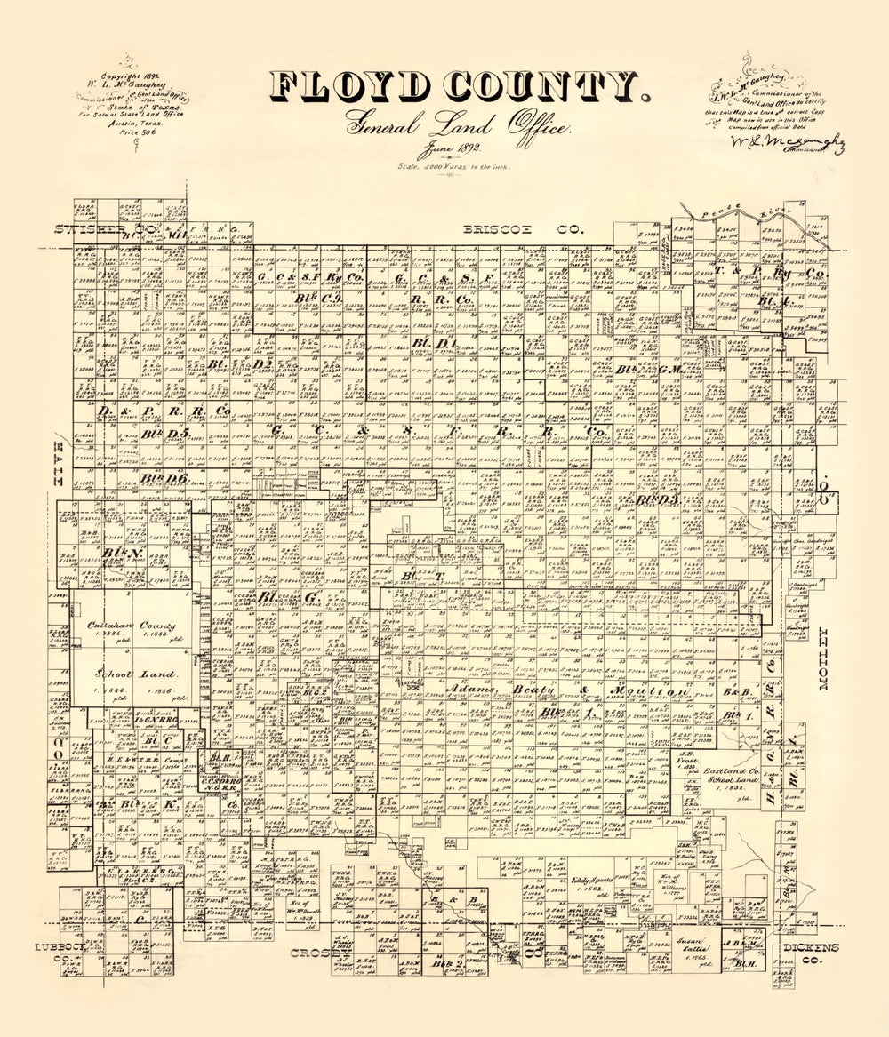 Vintage Map of Floyd County, Texas 1892 print style example