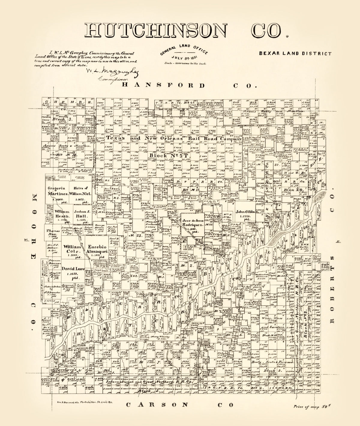 Preview of Vintage Map of Hutchinson County, Texas 1891