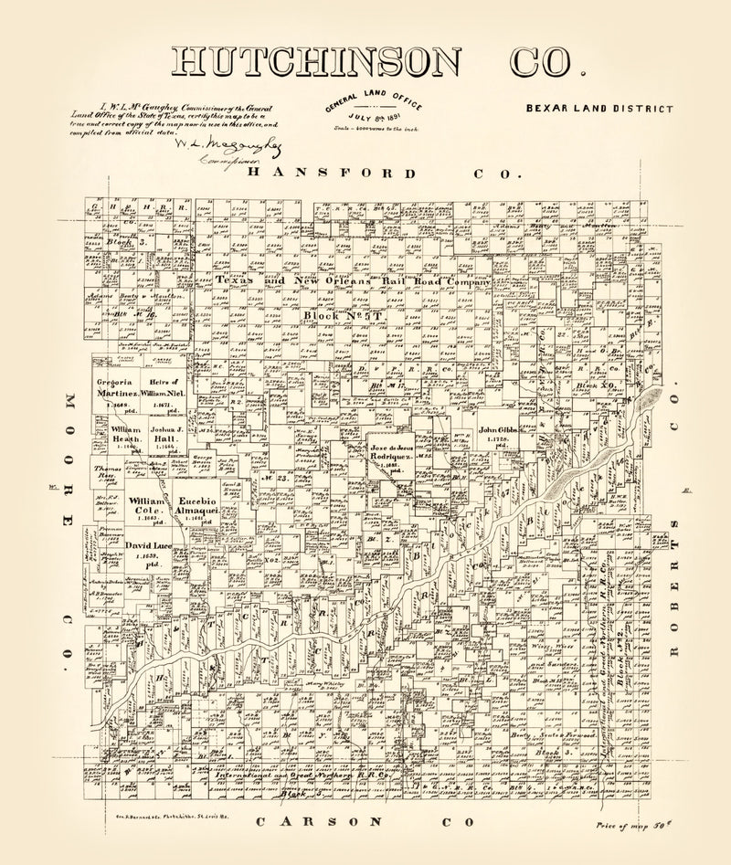 Size comparison using Vintage Map of Hutchinson County, Texas 1891