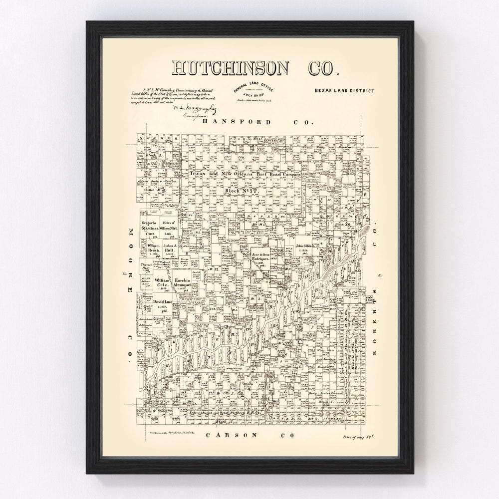 Hutchinson County Vintage Map 1891