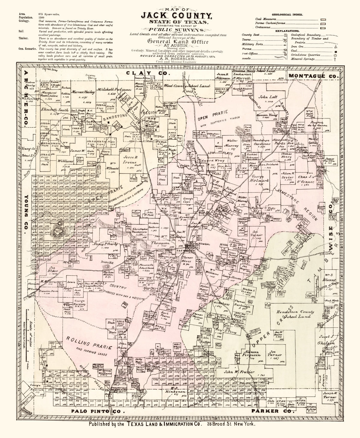 Preview of Vintage Map of Jack County, Texas 1876