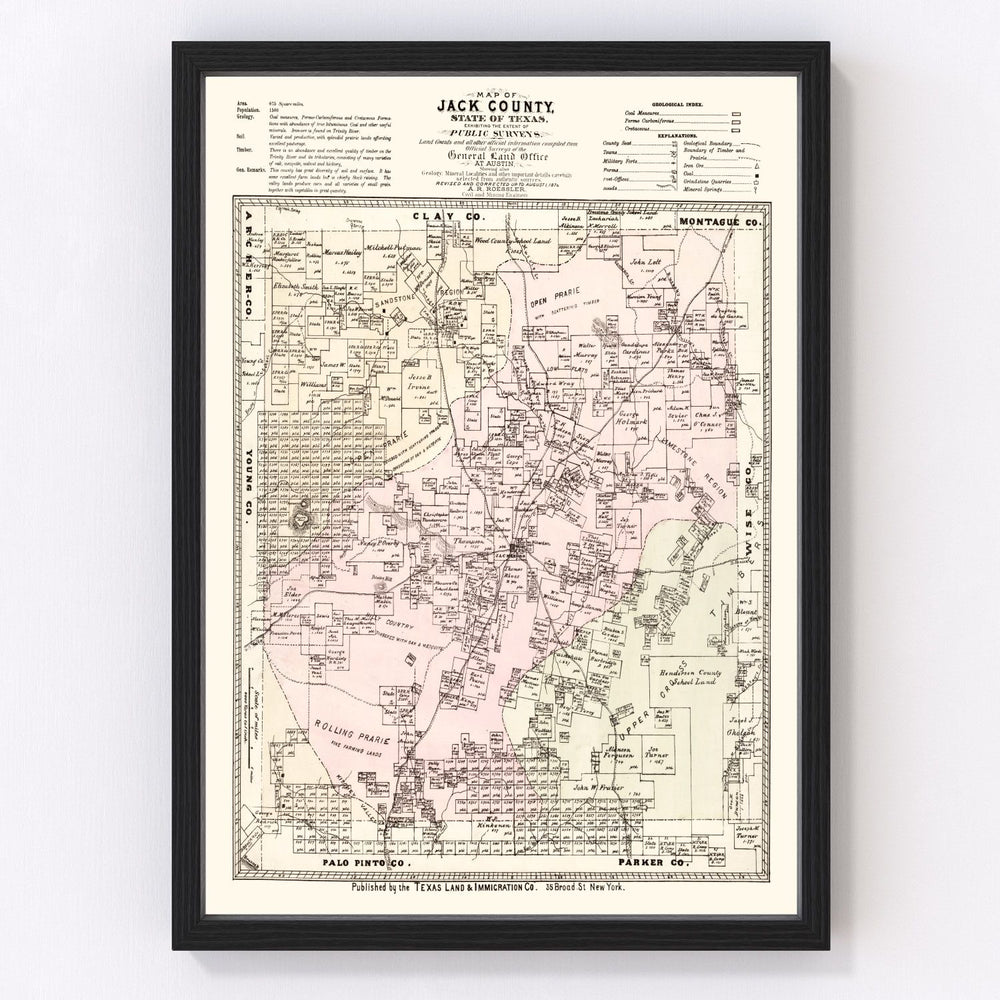 Jack County Vintage Map 1876