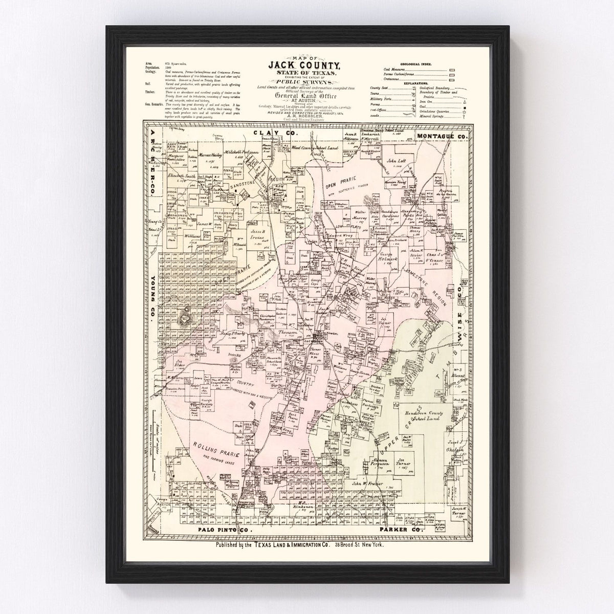 Jack County Vintage Map 1876