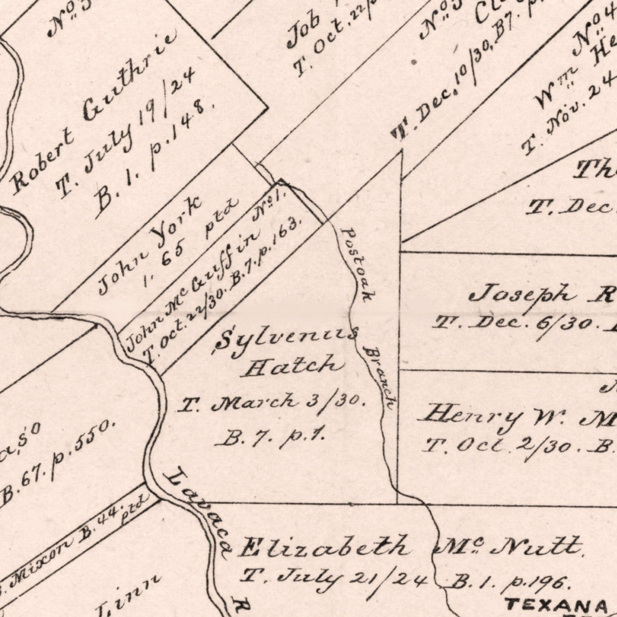 Restored historic details from the 1880 county map of Jackson County, Texas