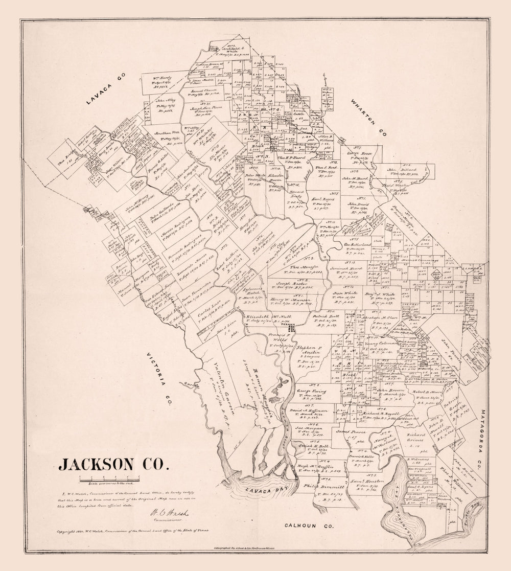 Vintage Map of Jackson County, Texas 1880 print style example