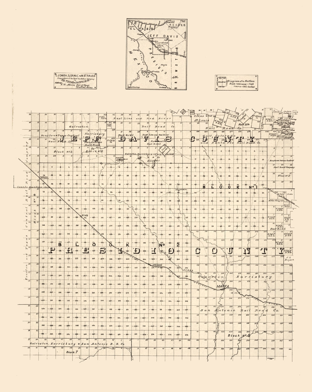 Vintage Map of Jeff Davis County, Texas 1894 print style example