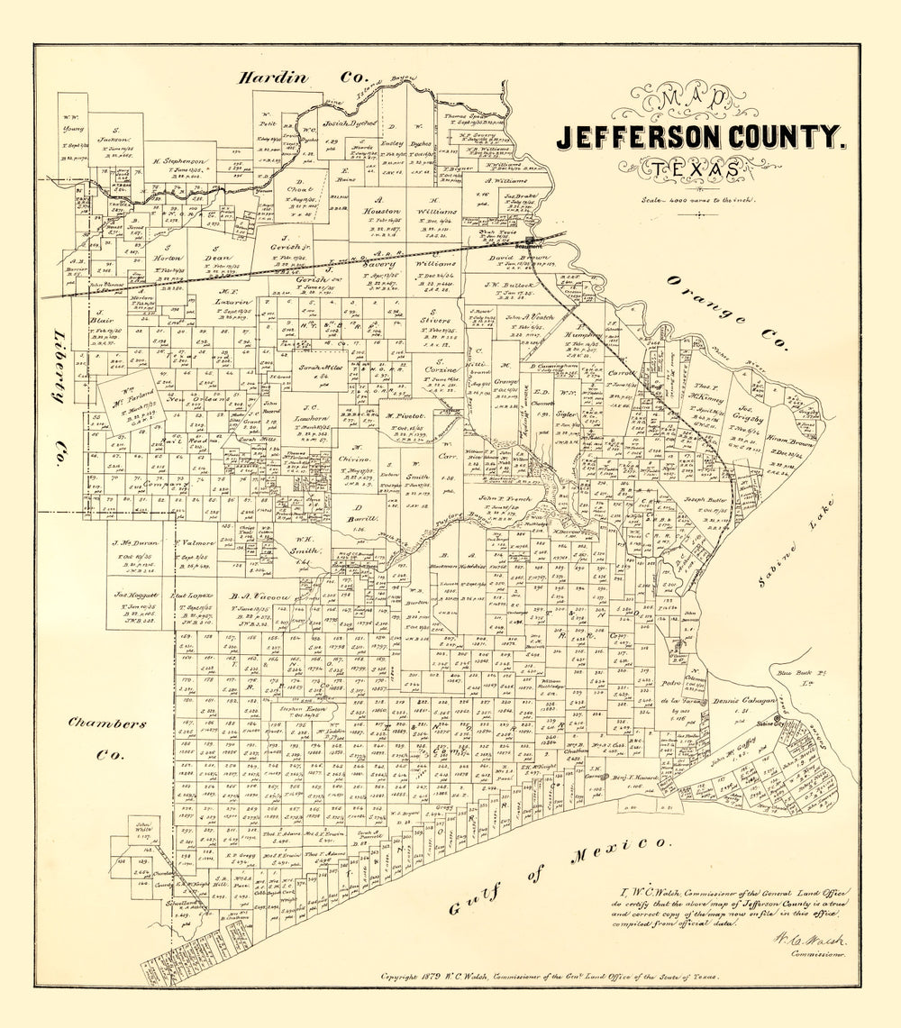 Vintage Map of Jefferson County, Texas 1879 print style example