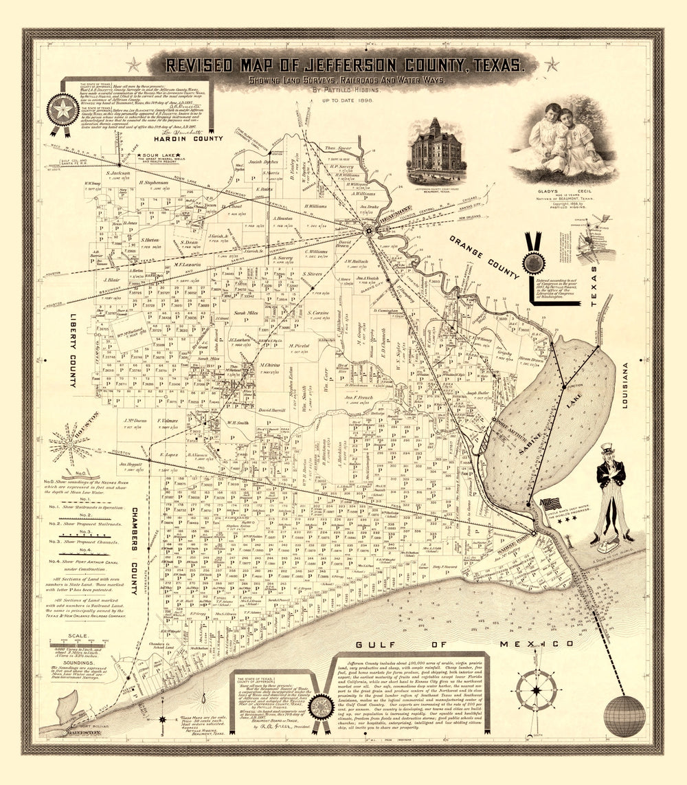 Vintage Map of Jefferson County, Texas 1898 print style example