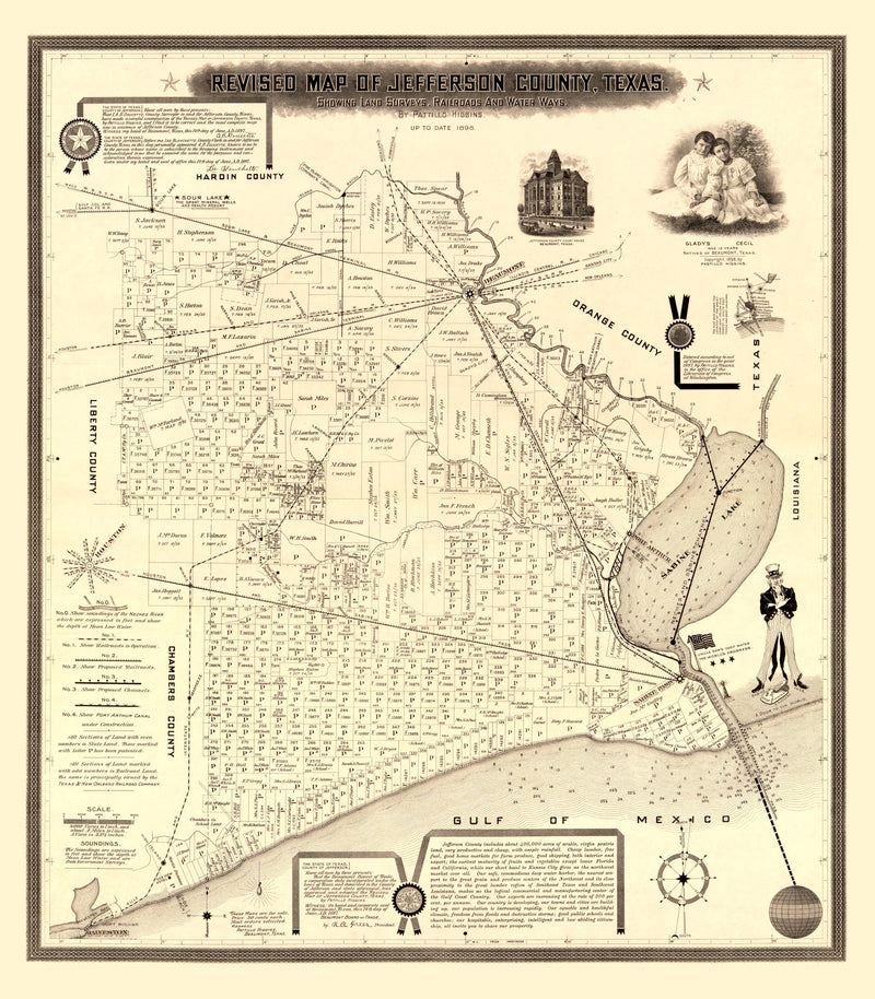 Size comparison using Vintage Map of Jefferson County, Texas 1898