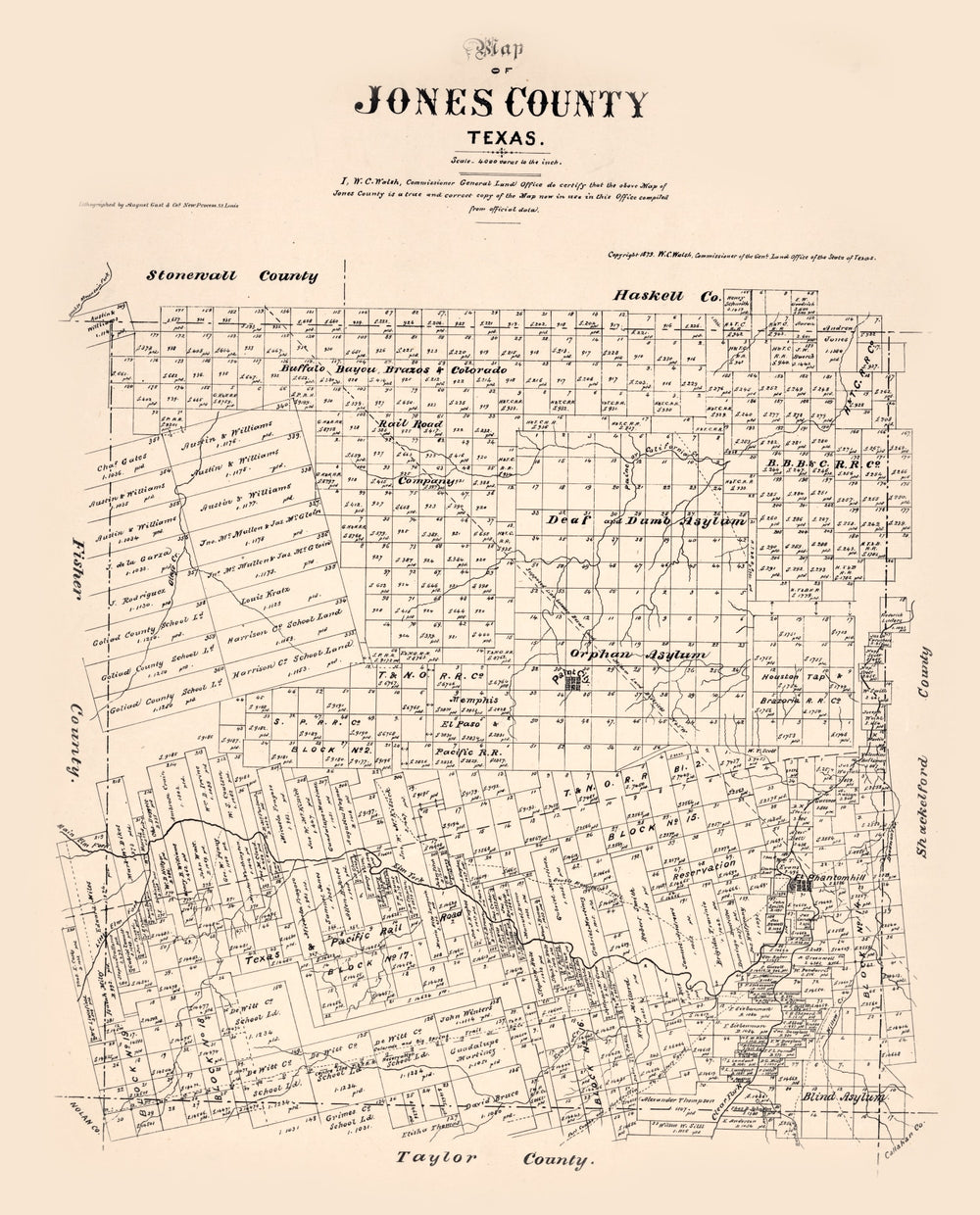 Vintage Map of Jones County, Texas 1879 print style example