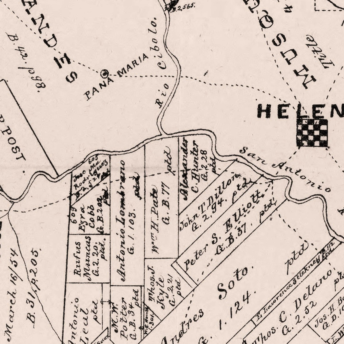 Restored historic details from the 1880 county map of Karnes County, Texas