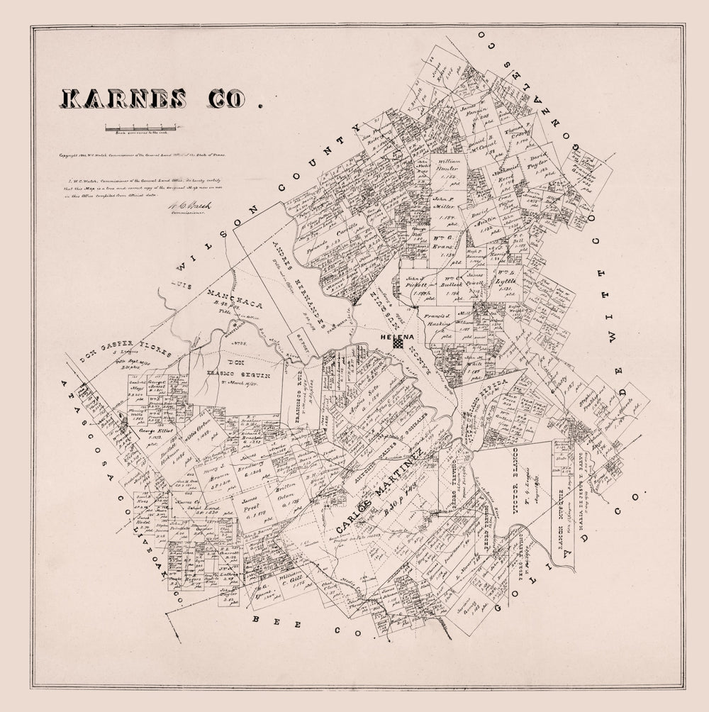 Vintage Map of Karnes County, Texas 1880 print style example
