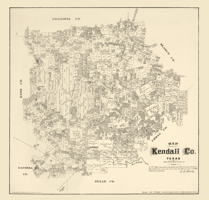 Size comparison using Vintage Map of Kendall County, Texas 1879