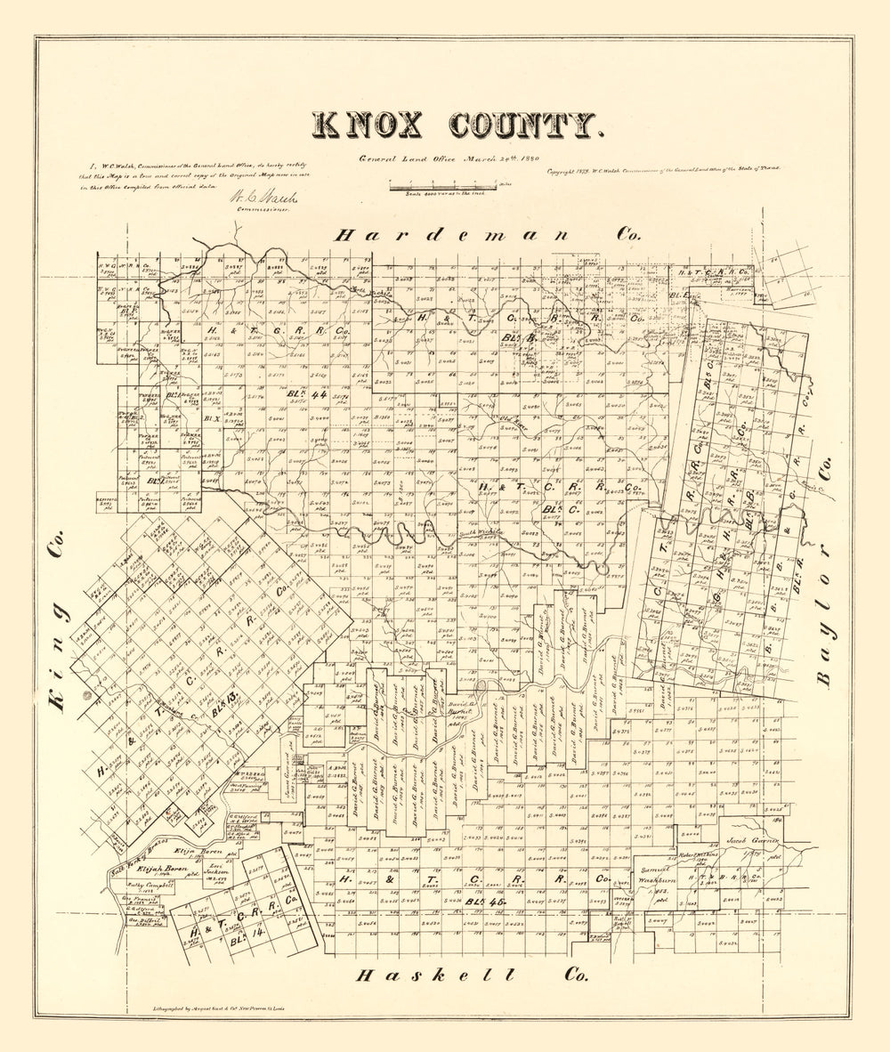 Vintage Map of Knox County, Texas 1879 print style example