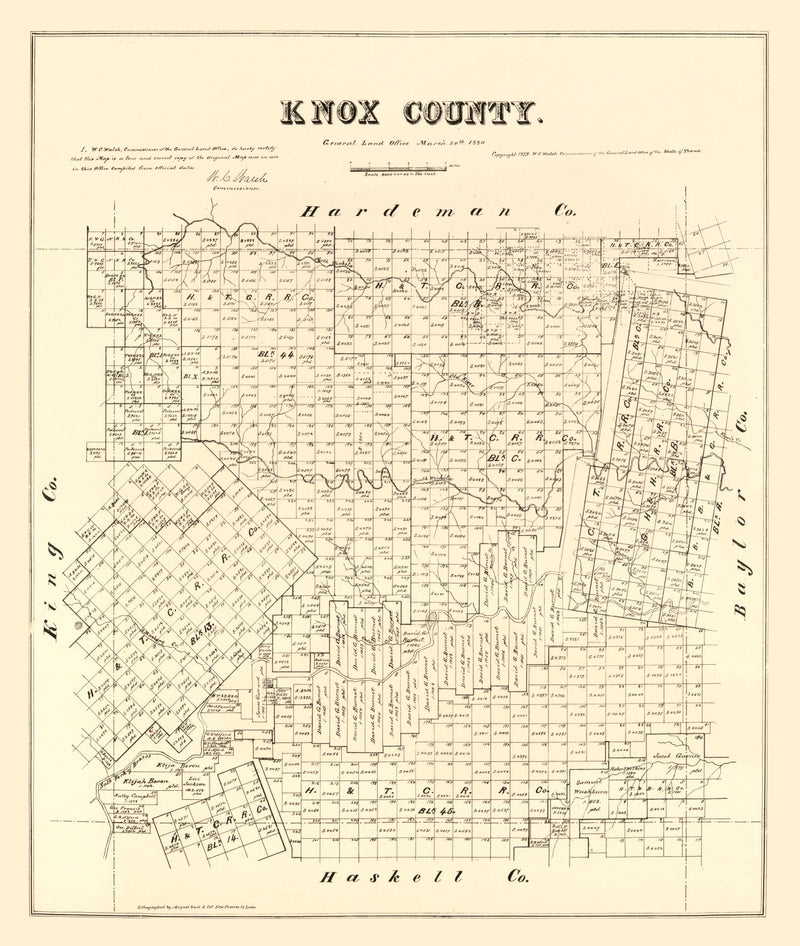 Size comparison using Vintage Map of Knox County, Texas 1879