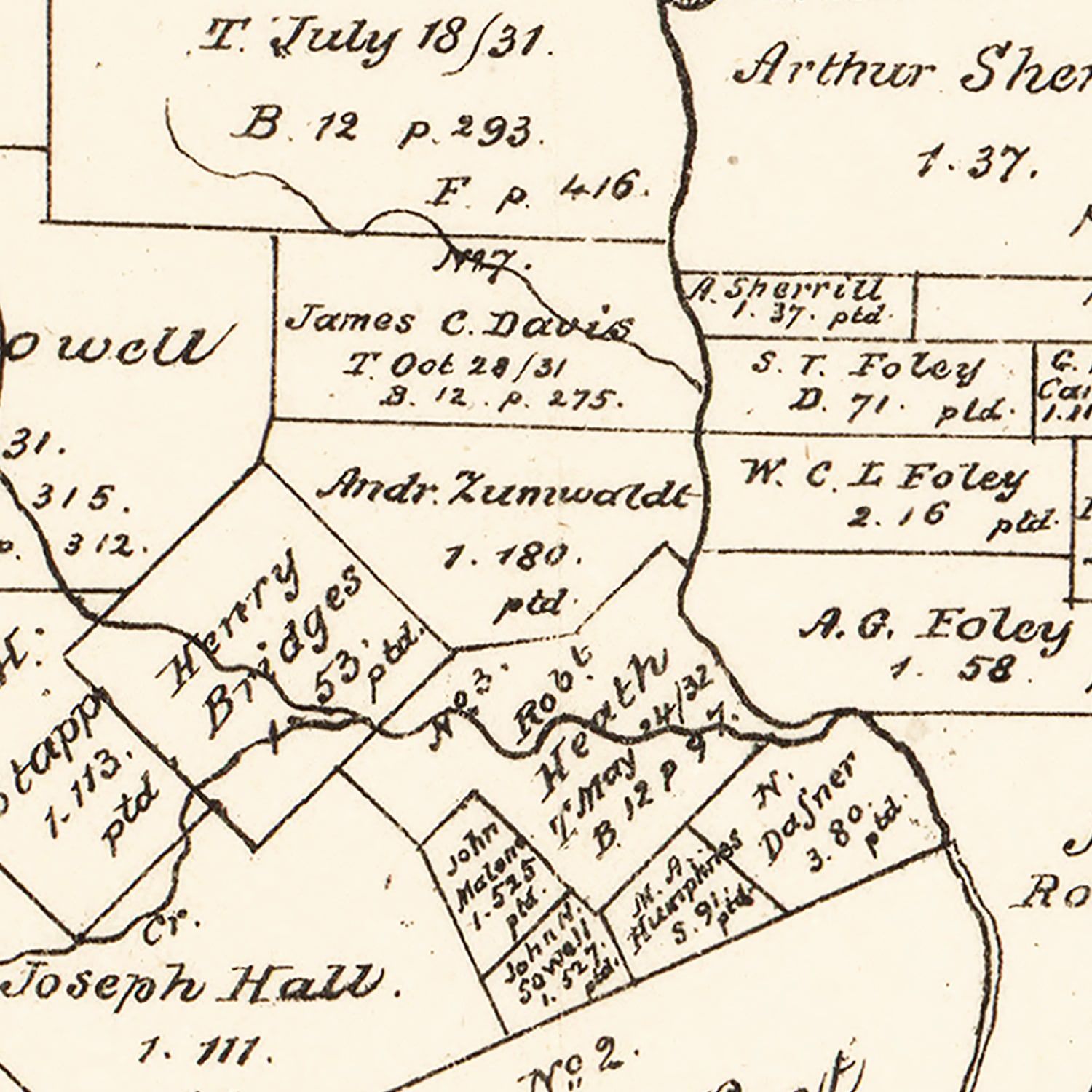 Restored historic details from the 1879 county map of Lavaca County, Texas