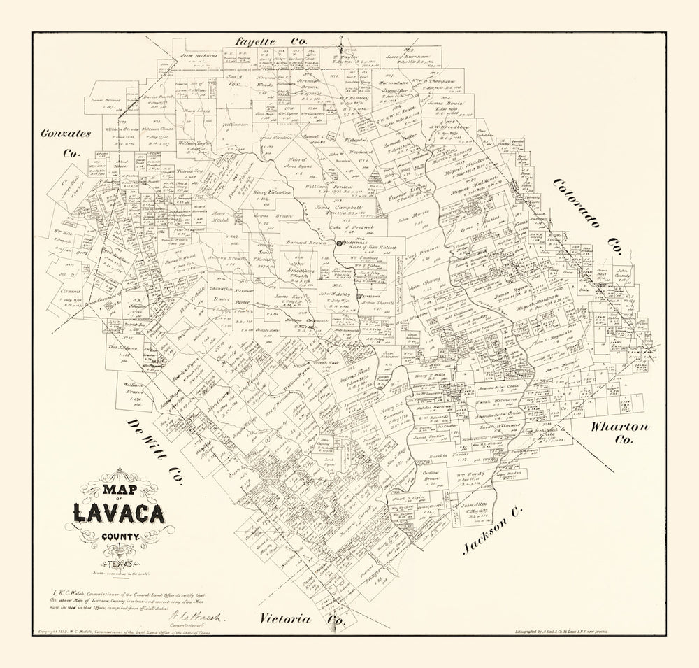 Vintage Map of Lavaca County, Texas 1879 print style example