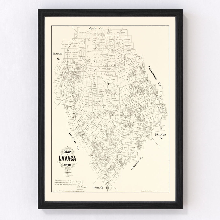 Vintage Map of Lavaca County, Texas 1879