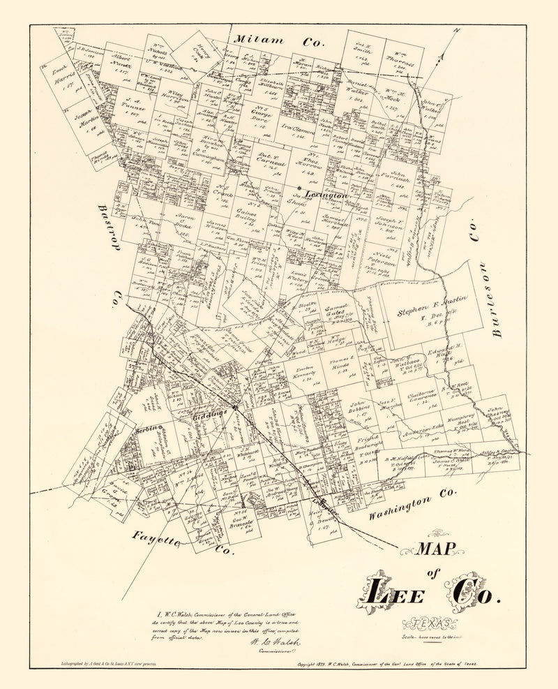 Size comparison using Vintage Map of Lee County, Texas 1879