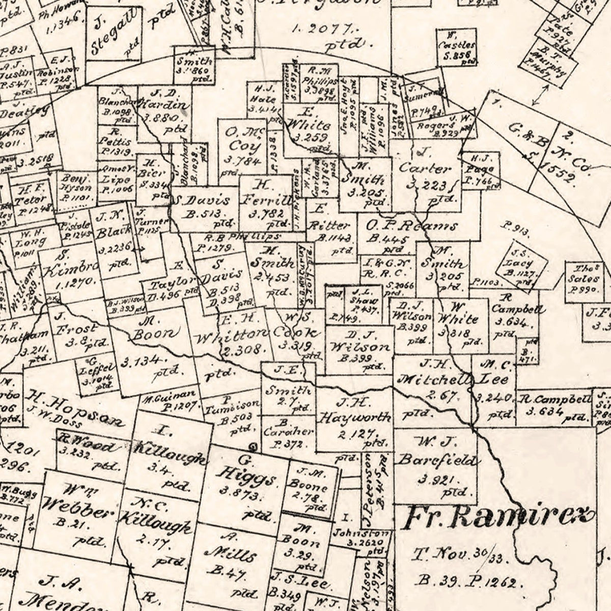Restored historic details from the 1879 county map of Leon County, Texas