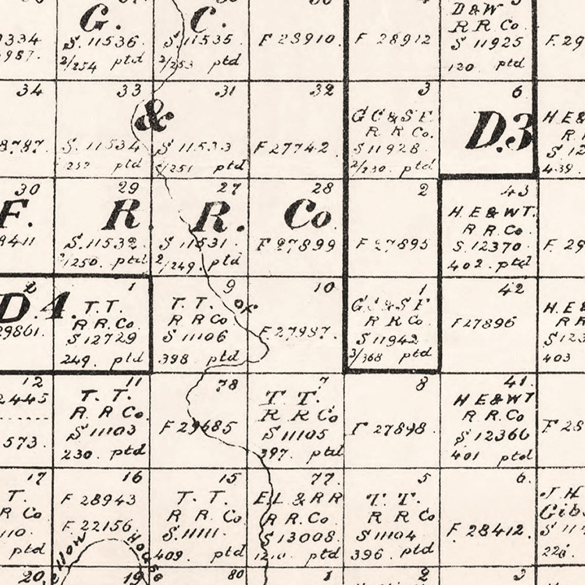 Restored historic details from the 1892 county map of Lubbock County, Texas