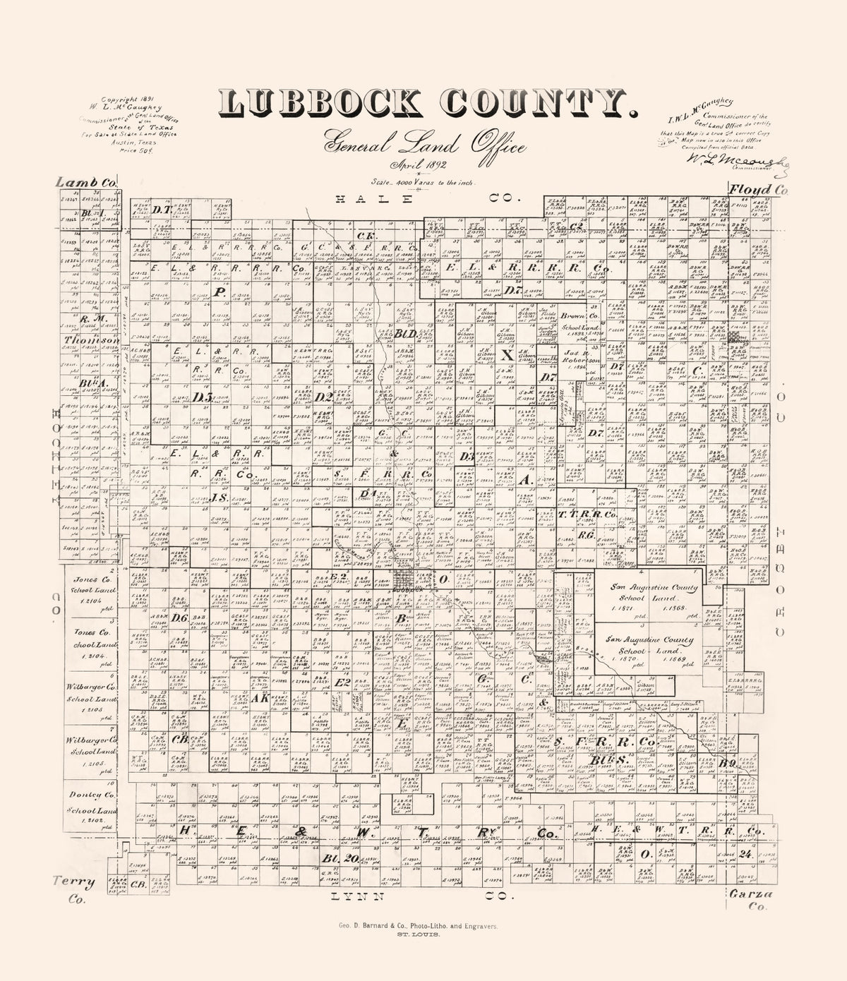 Preview of Vintage Map of Lubbock County, Texas 1892