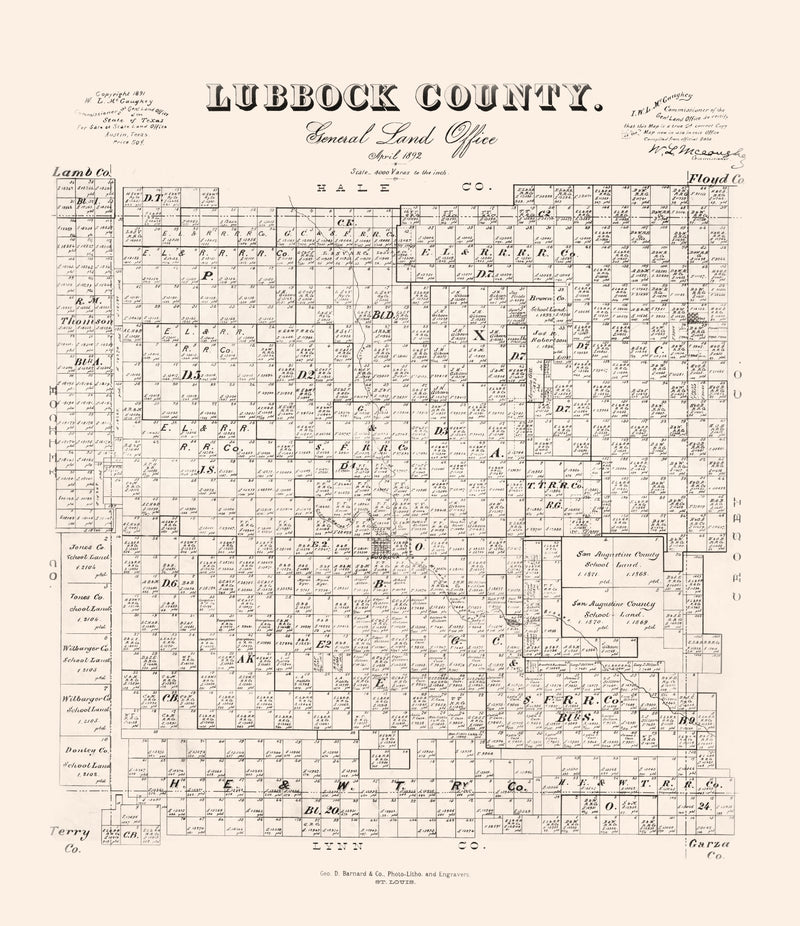 Size comparison using Vintage Map of Lubbock County, Texas 1892