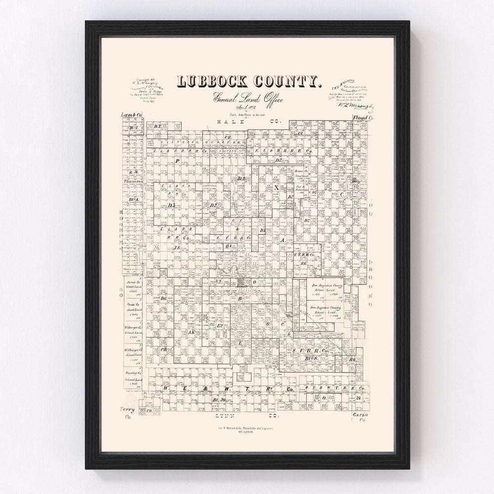 Lubbock County Vintage Map 1892