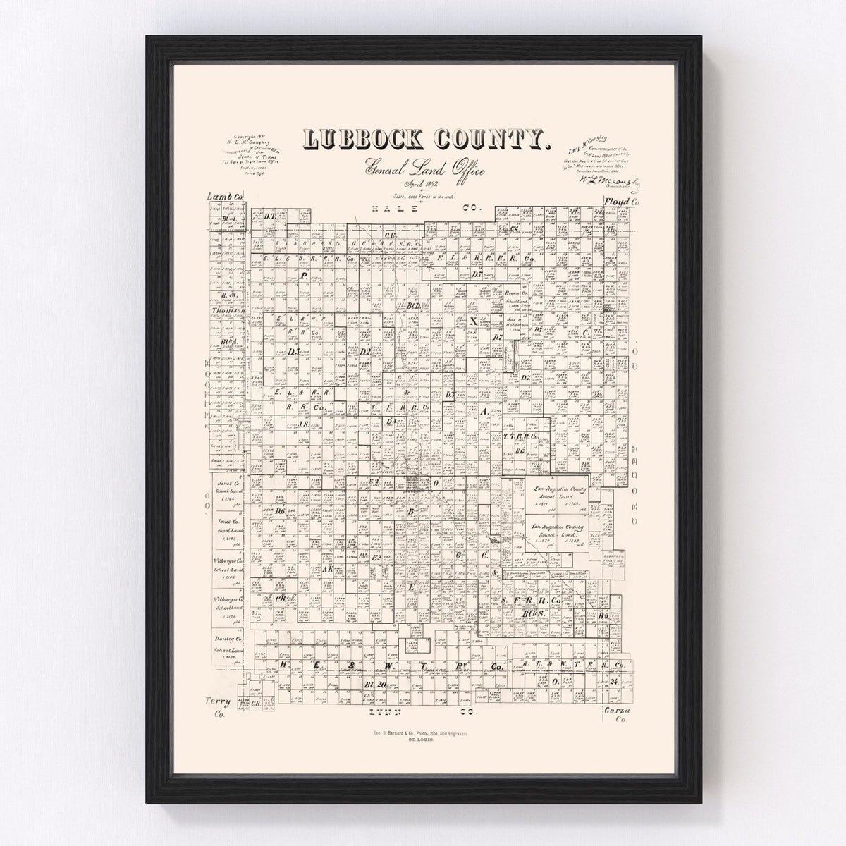 Lubbock County Vintage Map 1892