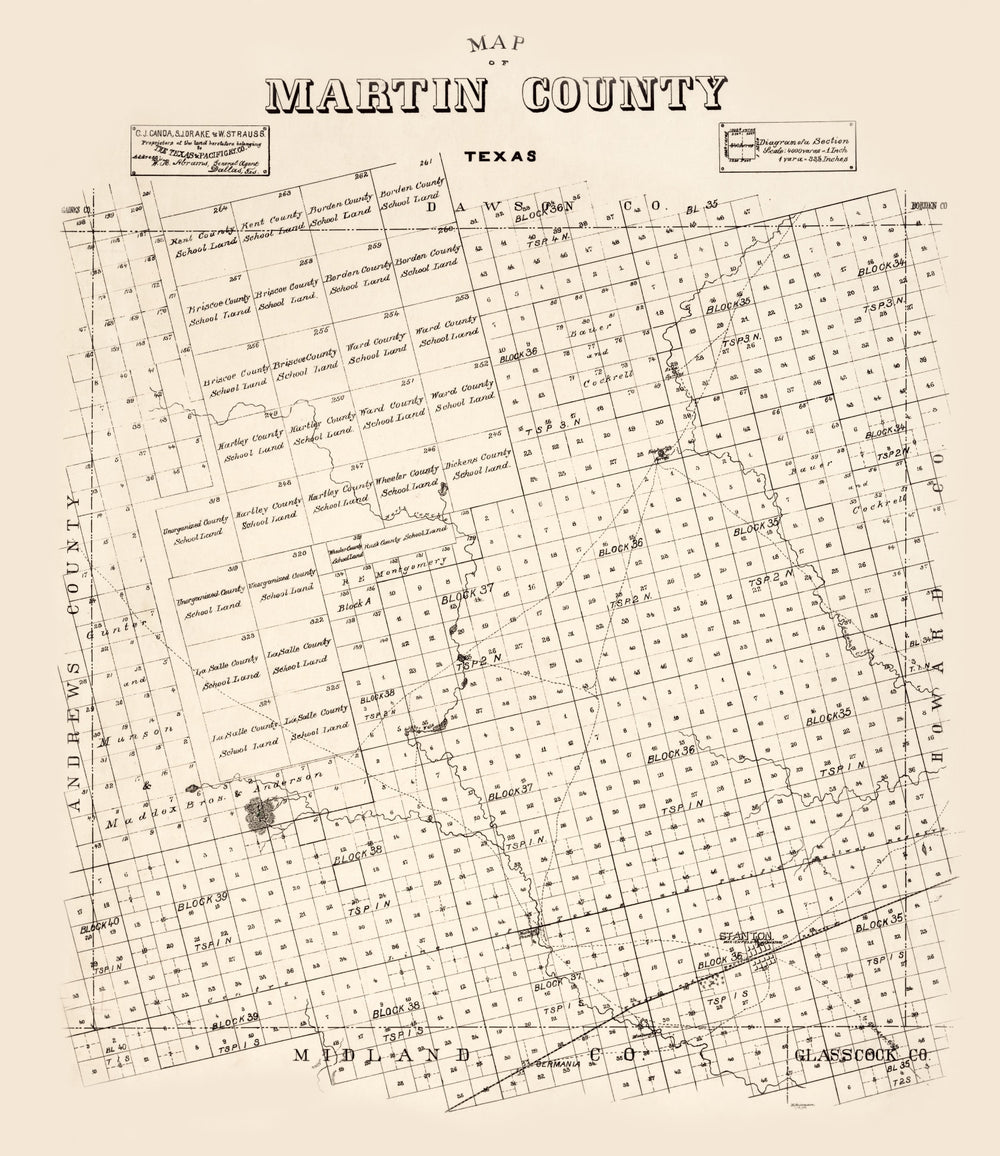 Vintage Map of Martin County, Texas 1894 print style example
