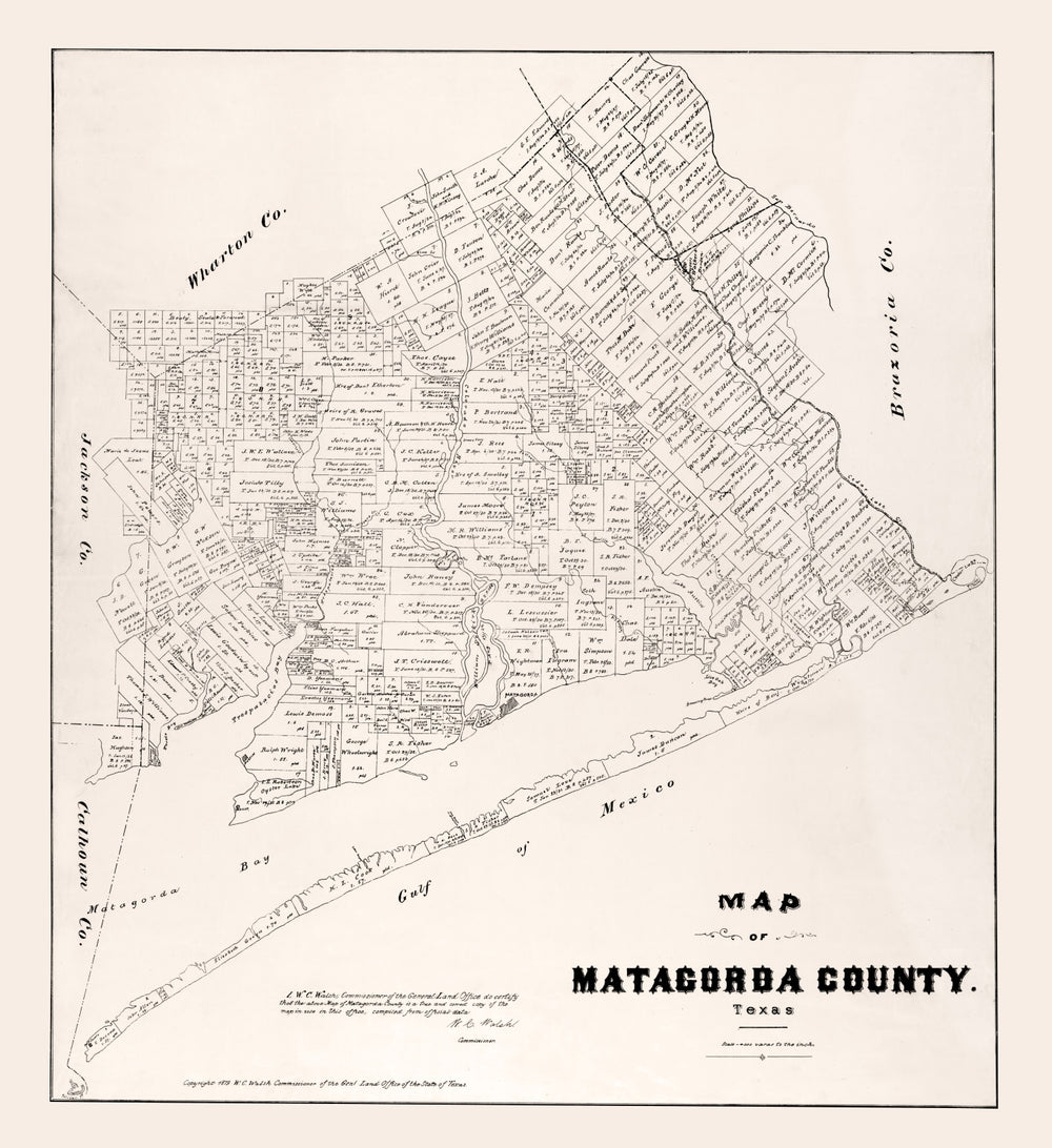 Vintage Map of Matagorda County, Texas 1879 print style example