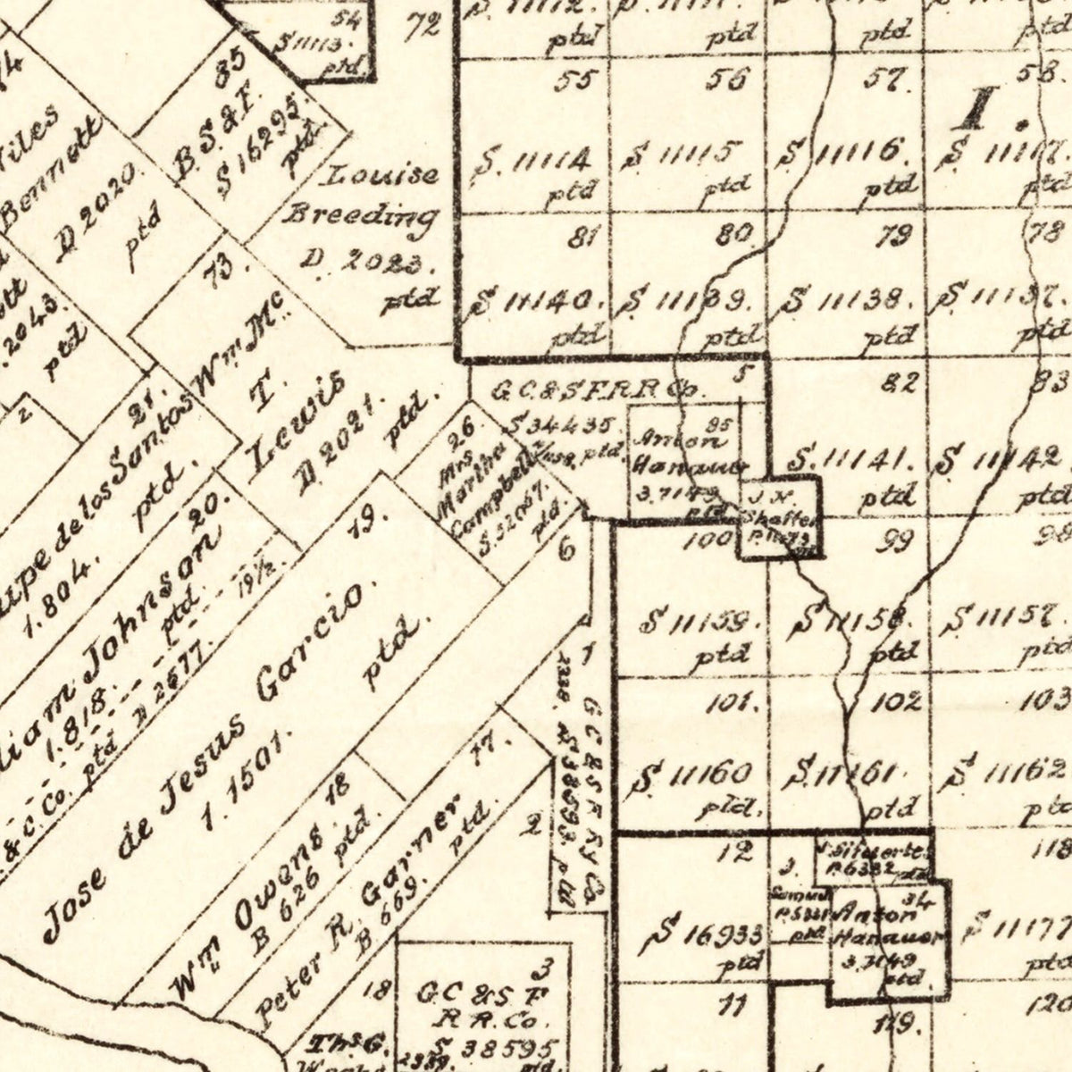 Restored historic details from the 1893 county map of Maverick County, Texas
