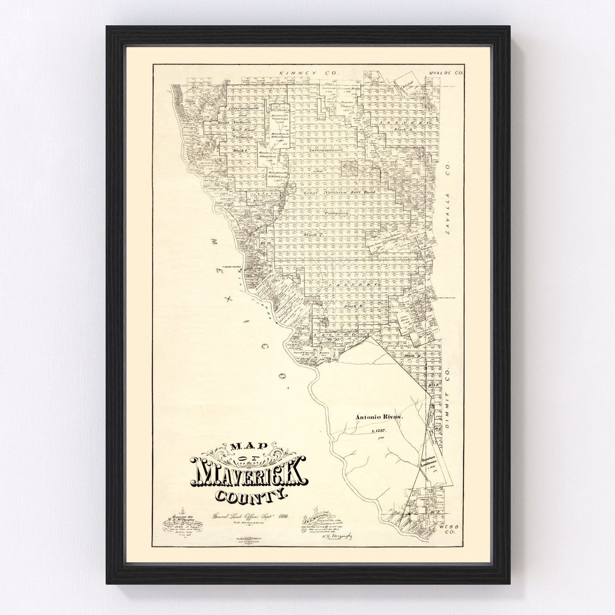 Maverick County Vintage Map 1893