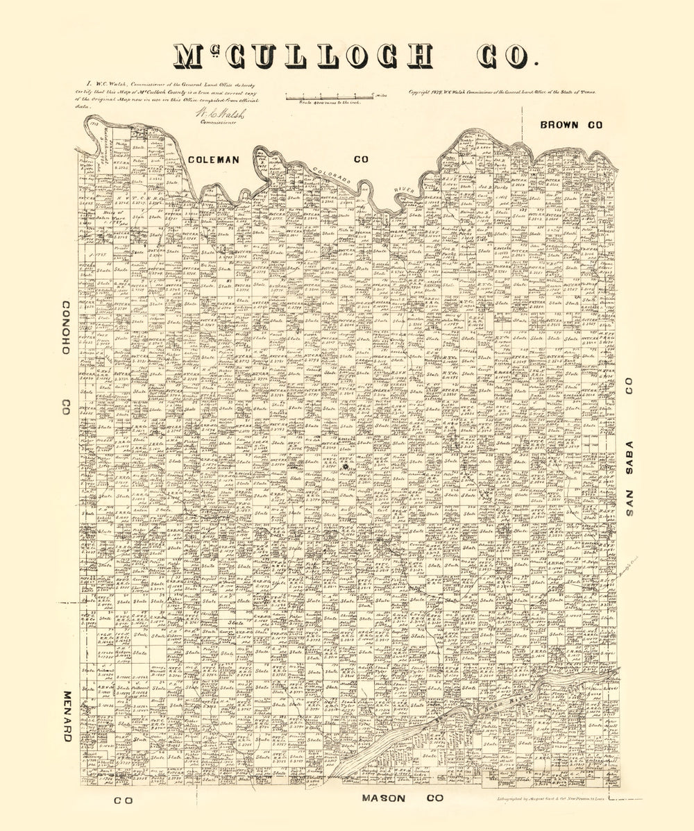 Vintage Map of McCulloch County, Texas 1879 print style example