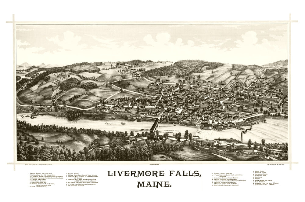 Vintage Map of Livermore Falls, Maine 1889 print style example