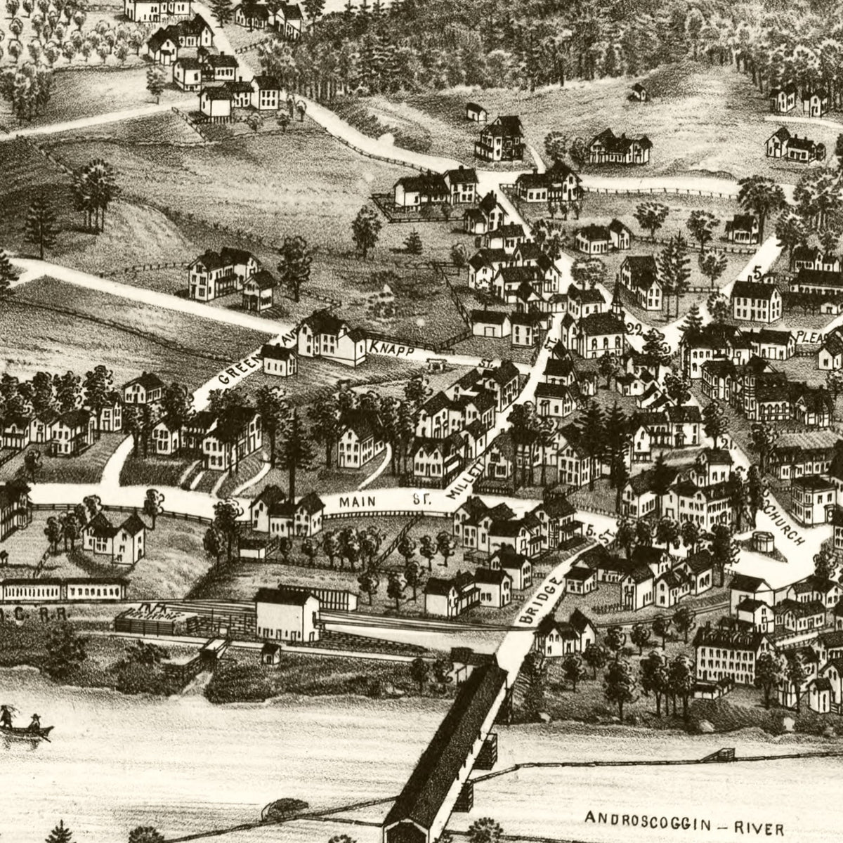 Restored historic details from the 1889 city map of Livermore Falls, Maine