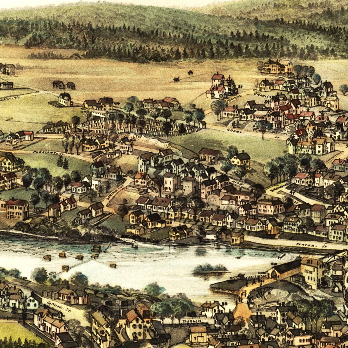 Restored historic details from the 1896 city map of Machias, Maine