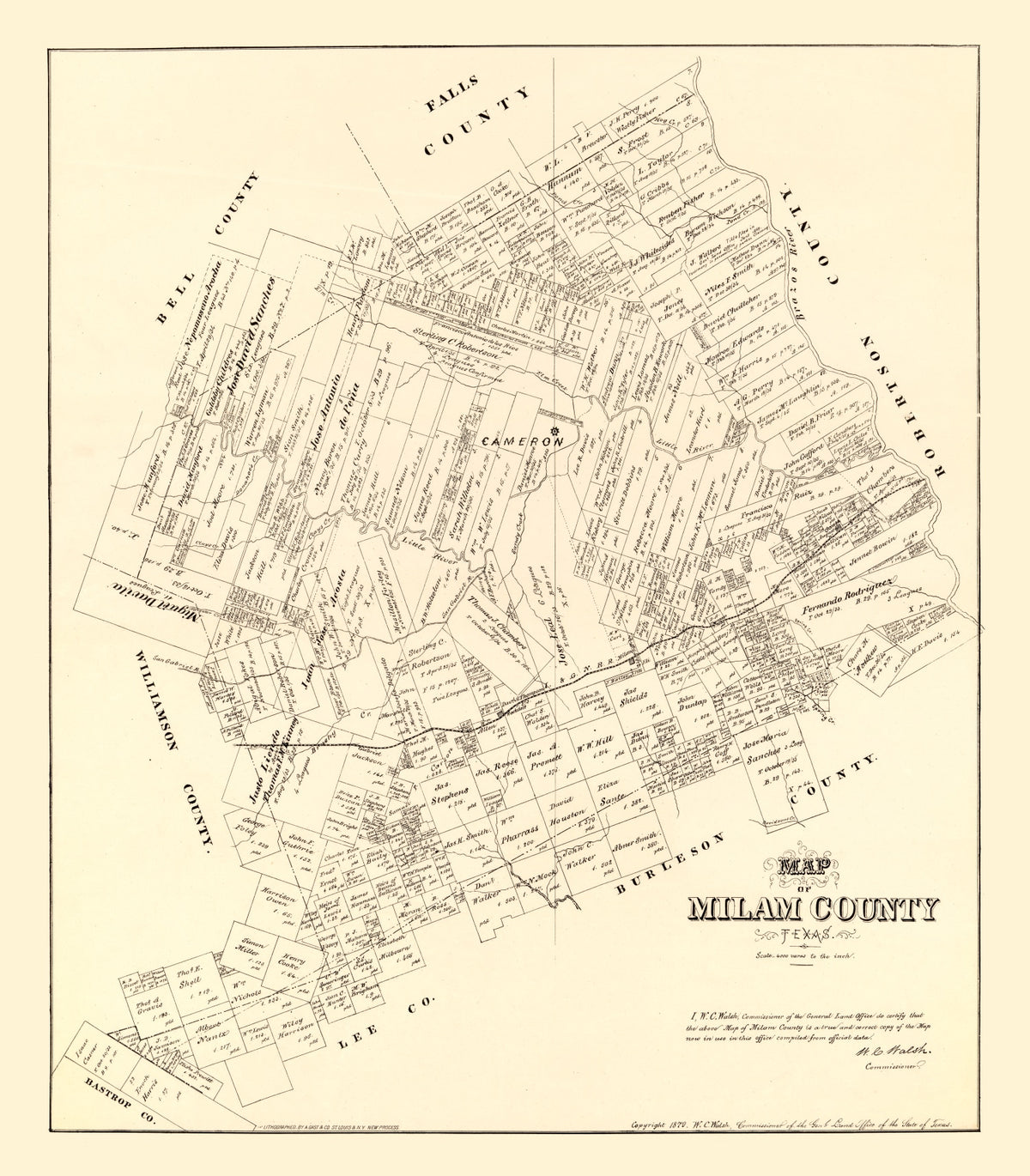 Preview of Vintage Map of Milam County, Texas 1879