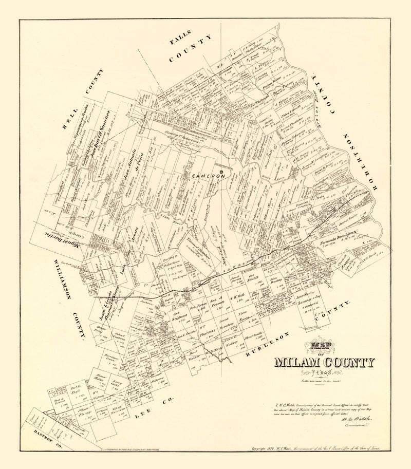 Size comparison using Vintage Map of Milam County, Texas 1879
