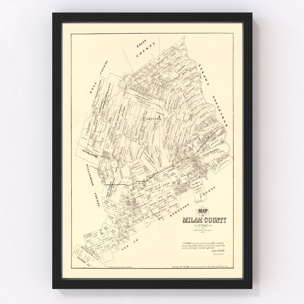 Milam County Vintage Map 1879