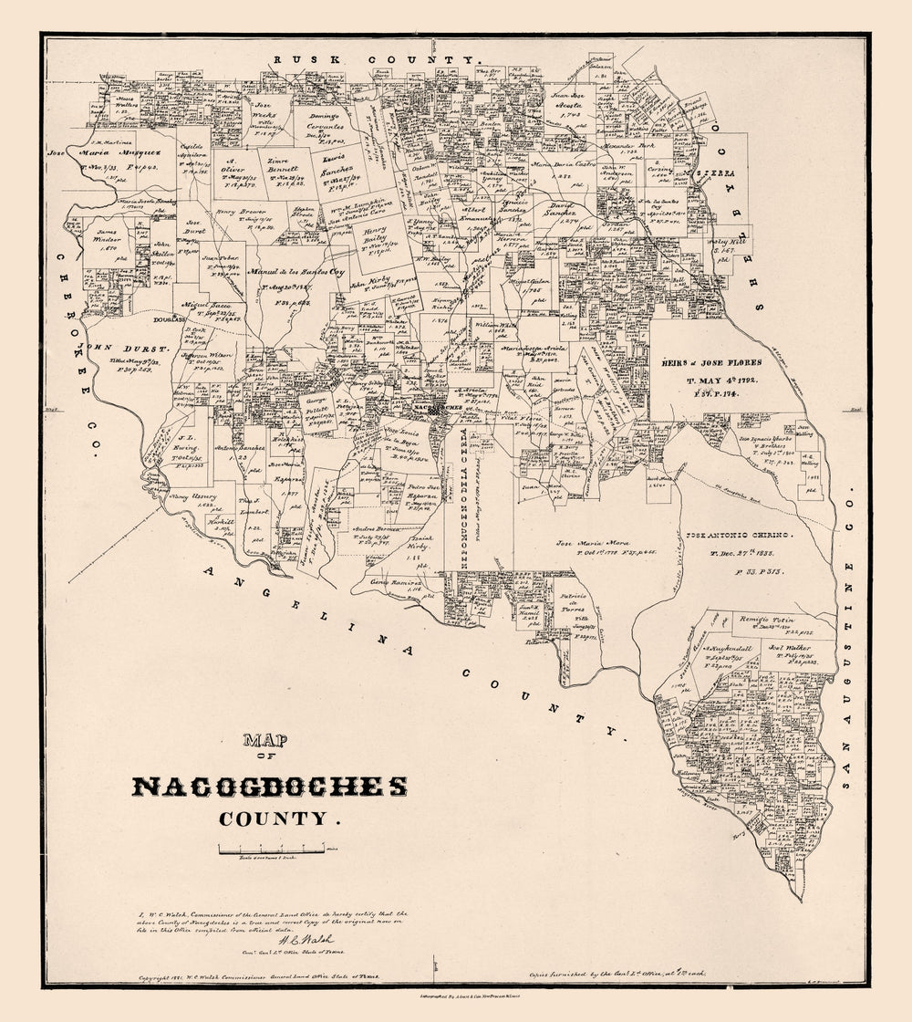Vintage Map of Nacogdoches County, Texas 1881 print style example