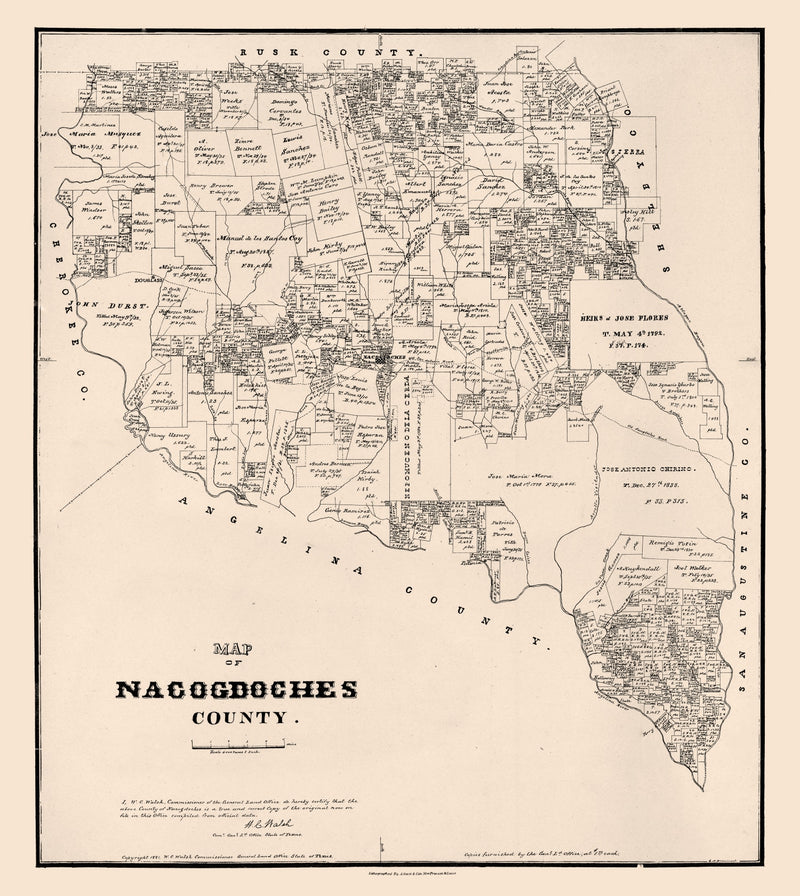 Size comparison using Vintage Map of Nacogdoches County, Texas 1881