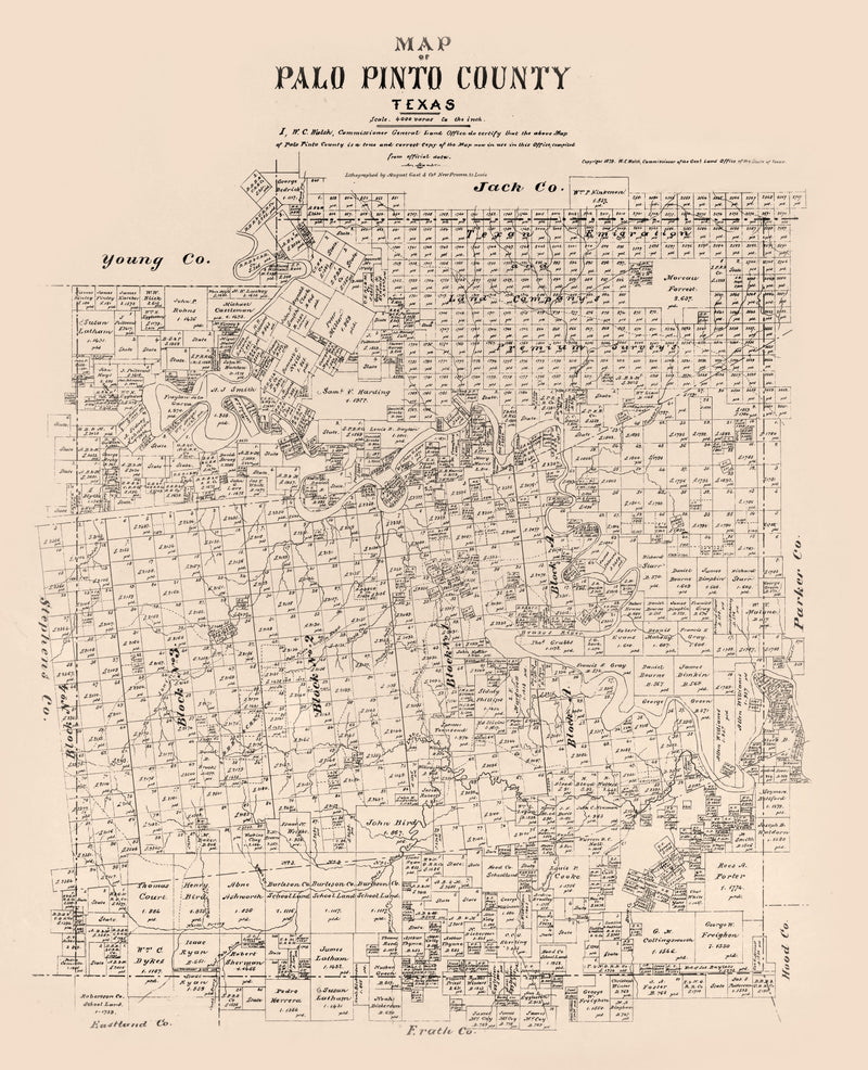 Size comparison using Vintage Map of Palo Pinto County, Texas 1879
