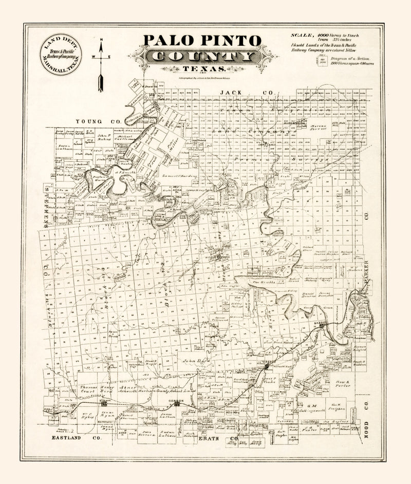 Size comparison using Vintage Map of Palo Pinto County, Texas 1880