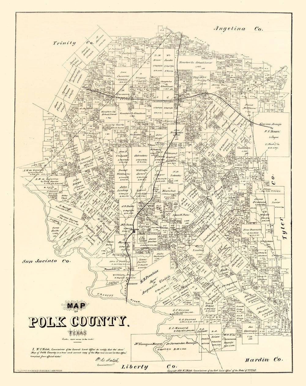 Vintage Map of Polk County, Texas 1879 print style example