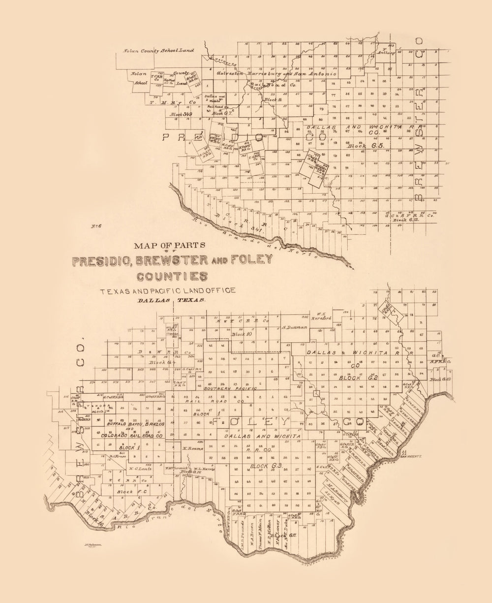 Vintage Map of Presidio County, Texas 1891 print style example